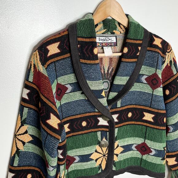 Vintage Its In The Bag Tapistry Jacket Womens Southwest Cropped Western Flower - Picture 3 of 8